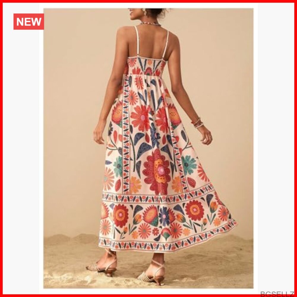 Polyester Spaghetti Strap Shirred Back Tropical M… - image 3